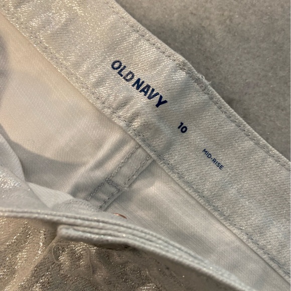 NWT Old Navy Size 10 Silver Shine Metallic Zip Stretch Denim A Line Mini Skirt - Picture 7 of 12